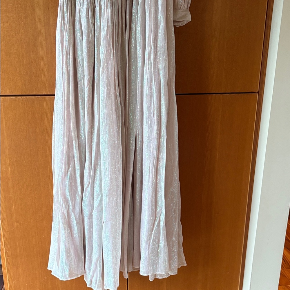 BHLDN Jade Metallic One-Shoulder Asymmetrical-Waist Gown Antgropologie - Picture 6 of 7